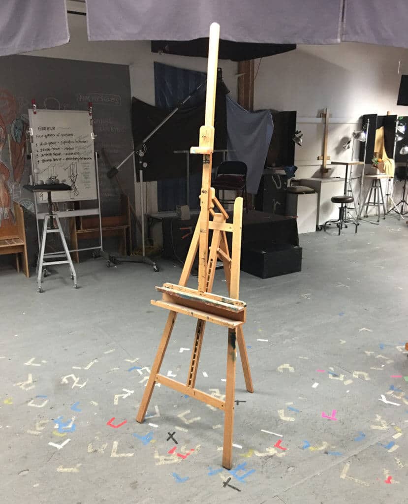 A typical "A-Frame" easel. Serviceable and inexpensive, but not the most robust option.