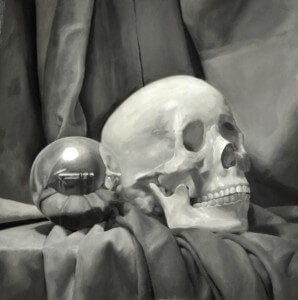 <em>"Mirror Ball & Skull"</em>, Oil on Panel, by Alex Bauwens