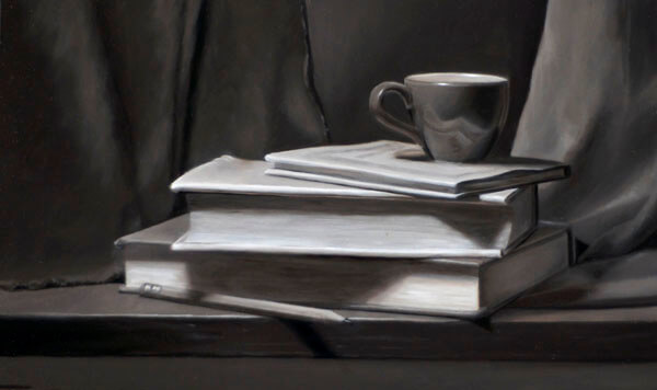 <em>"Books & Cup"</em>, Oil on Panel, by Alex Bauwens