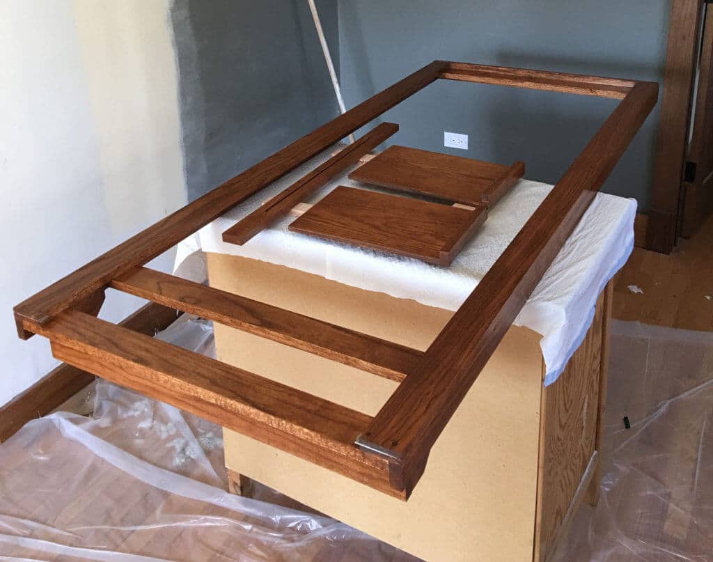 My easel frame and a few other components sit drying after a third coat of polyurethane.